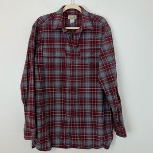 L.L. Bean Men’s Flannel 100% Cotton Plaid Shirt Red Grey Large Tall Fall Winter